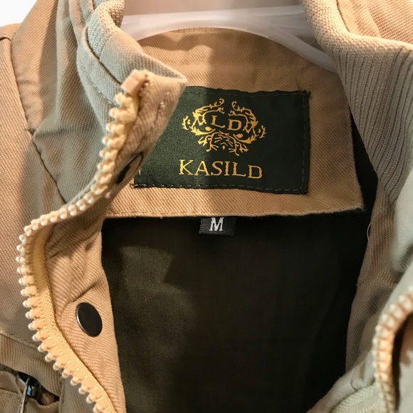 Kasild Military-Inspired Lined Khaki Denim Jacket, Size M - Picture 2 of 16